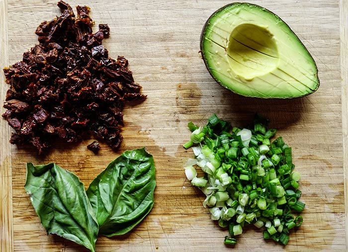 Quinoa Salad Recipe: Dried Tomatoes, Basil, Avocado, Green Onions